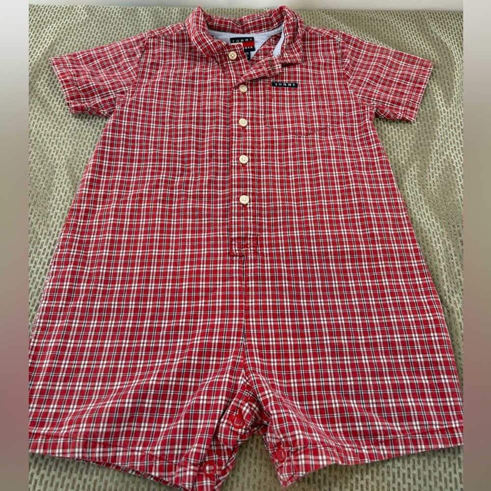 Vintage Tommy Hilfiger Baby Boy Plaid Romper - Red/White/Blue 18-24 Months